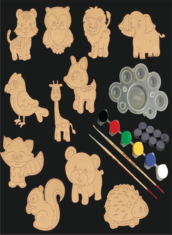 PICRAZEE مجموعة بيكريزي الفنية والحرفية، 11 قطعة حيوانية قابلة للقص لصنع مغناطيسات للثلاجة، مصنوعة من خشب الصنوبر MDF | ألوان أكريليك، فرش، لوحة ألوان، ومغناطيسات | مثالية لجميع أنواع الرسم ومشاريع الأطفال اليدوية (M6)، متعددة الألوان - Image 1